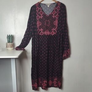 NWOT COLDWATER CREEK Black and Pink Long Sleeve Boho Dress
